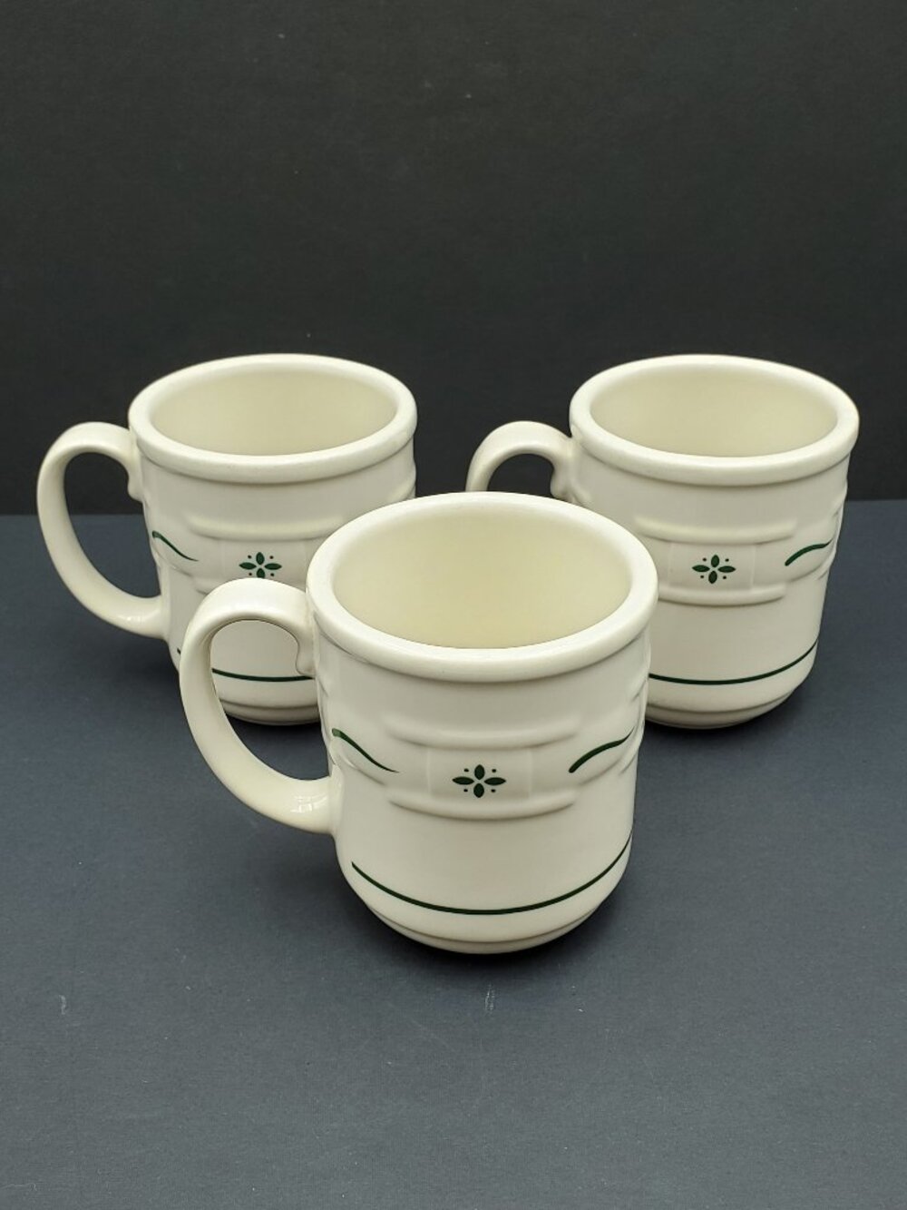 Longaberger Pottery Woven Traditions Heritage Green Mugs